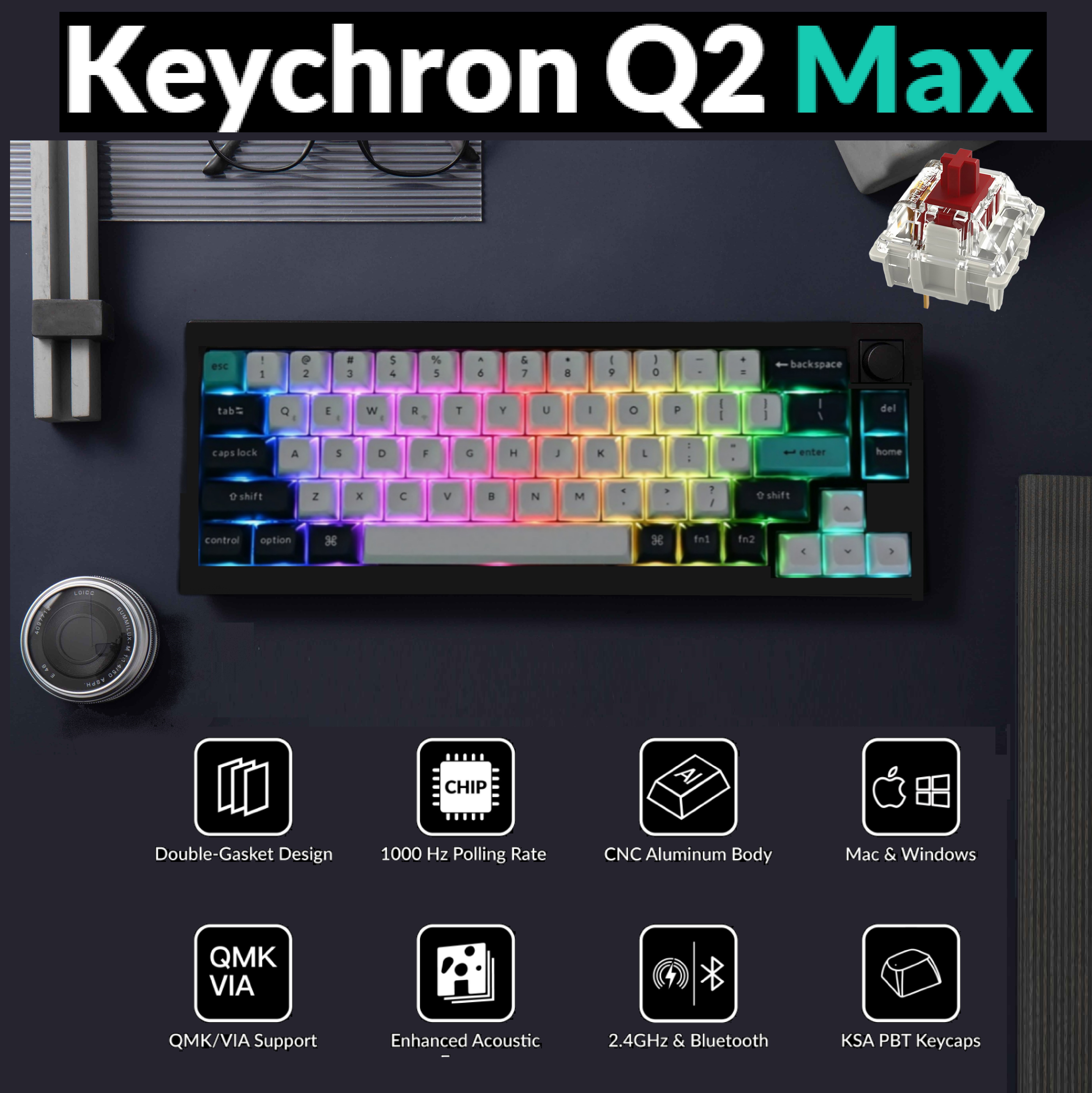 Q2M-M1 Max Wireless Custom Mechanical Gaming Keyboard Keychron Q2 Max Wireless Custom Mechanical Gaming Keyboard