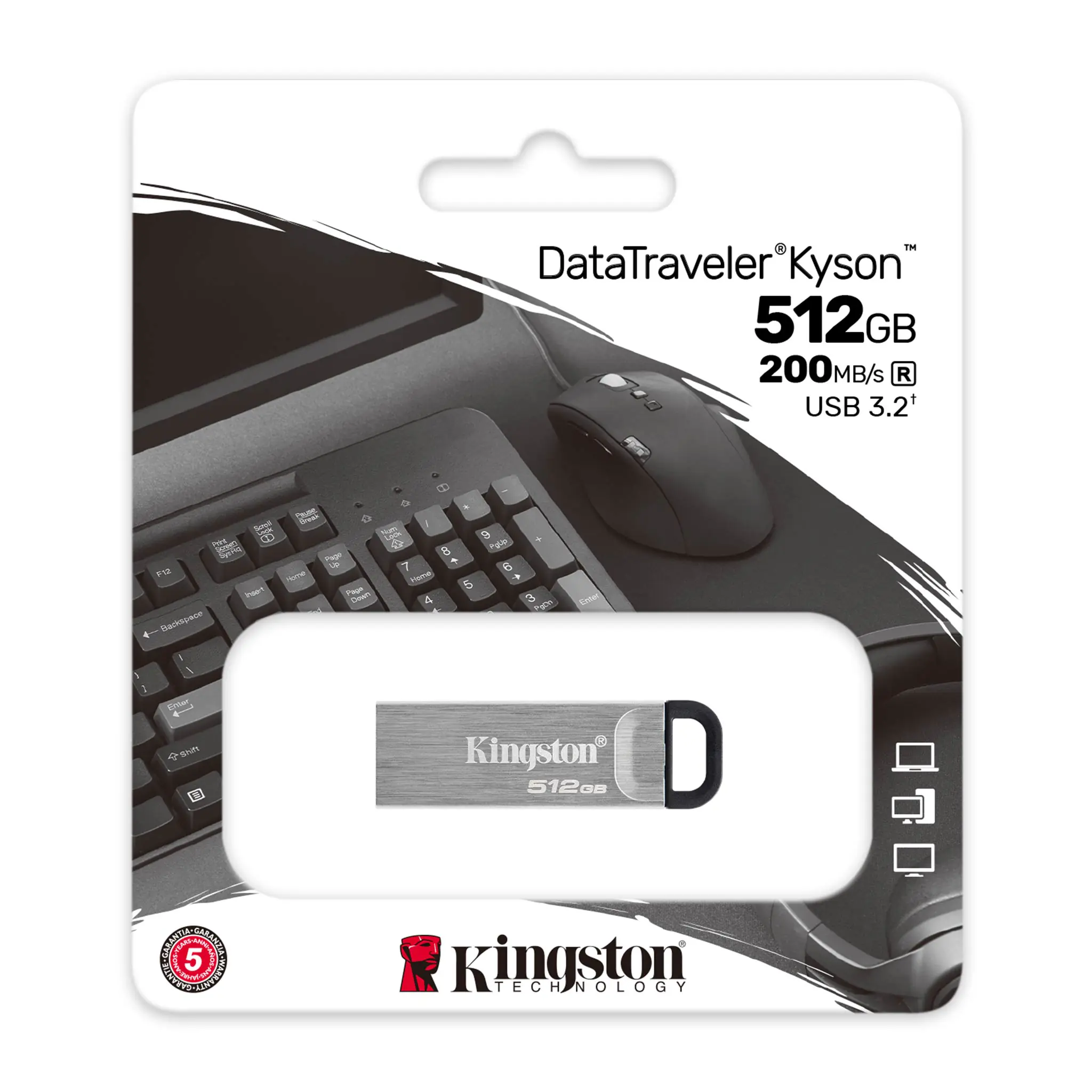 DTKN/512GB 512GB DataTraveler Kyson USB Flash Drive Kingston 512GB DataTraveler Kyson USB Flash Drive with Stylish Capless Metal Case and Capless Design ; 200MB/s read