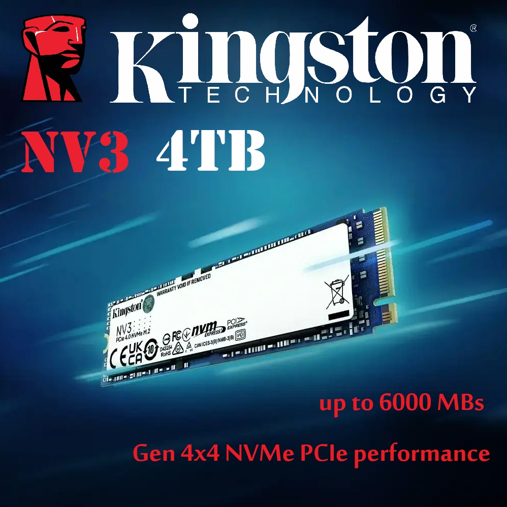 SNV3S/4000G Kingston NV3 4TB PCIe NVMe SSD 6000 MBs Kingston NV3 4TB PCIe 4.0 NVMe SSD M.2 2280 Interface Internal Solid State Drive