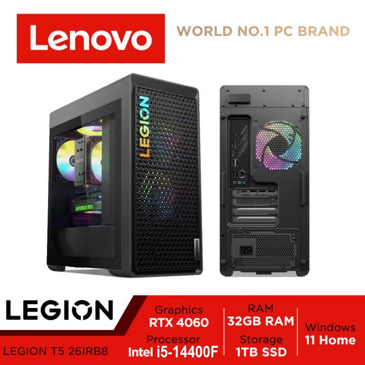 90UT001LCF T5 26IRB8 Gaming Desktop i5-14400F RTX 4060 LENOVO Legion T5 26IRB8 ARGB Gaming Desktop  Intel® Core™ i5-14400F