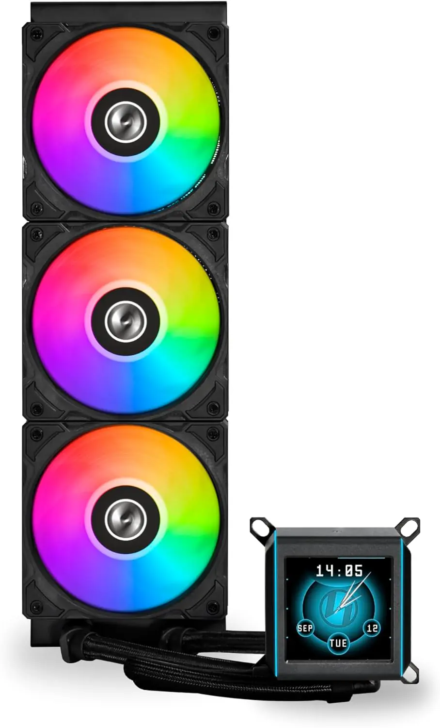 GA2ALCD36B Galahad GA II LCD 360 ARGB Liquid Cooler Lian Li GA Galahad II LCD 360- Asetek 8th Gen- 2.88” IPS LCD Screen- Screen Recording for Videos and Photos -Pre-Installed ARGB Daisy-chainable Radiator Fans or UNI Fan SL-INF Fans