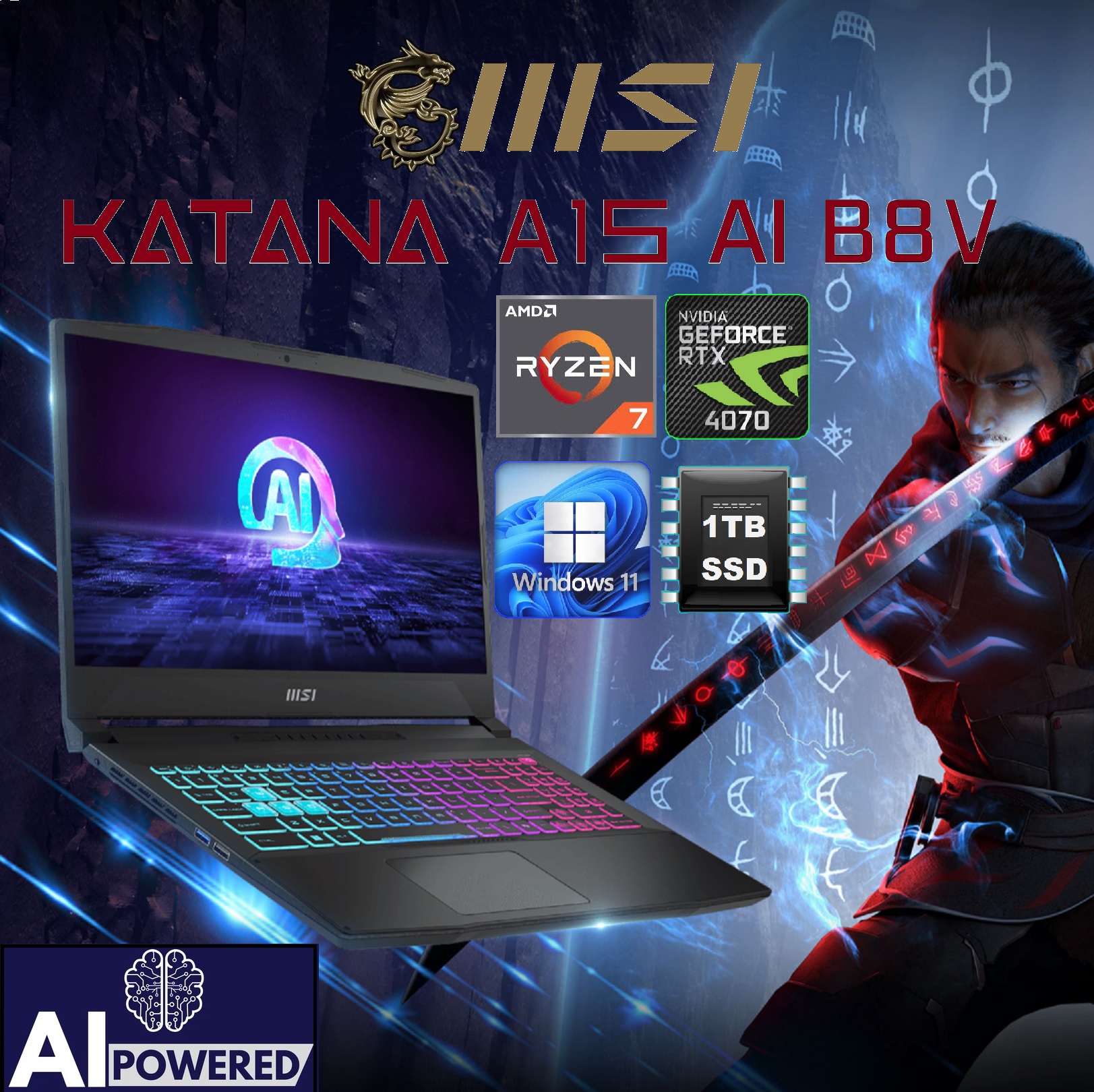 9S7-158N31-430 MSI KATANA A15 AI Ryzen 7 8845HS RTX 4070 QHD MSI KATANA A15 AI B8VG Ryzen 7 8845HS