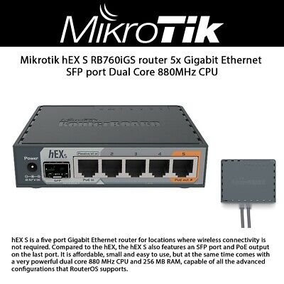 RB760IGS hEX S RB760iGS Gigabit Ethernet Router  MikroTik hEX S RB760iGS Dual-Core 880 MHz Gigabit Ethernet Router