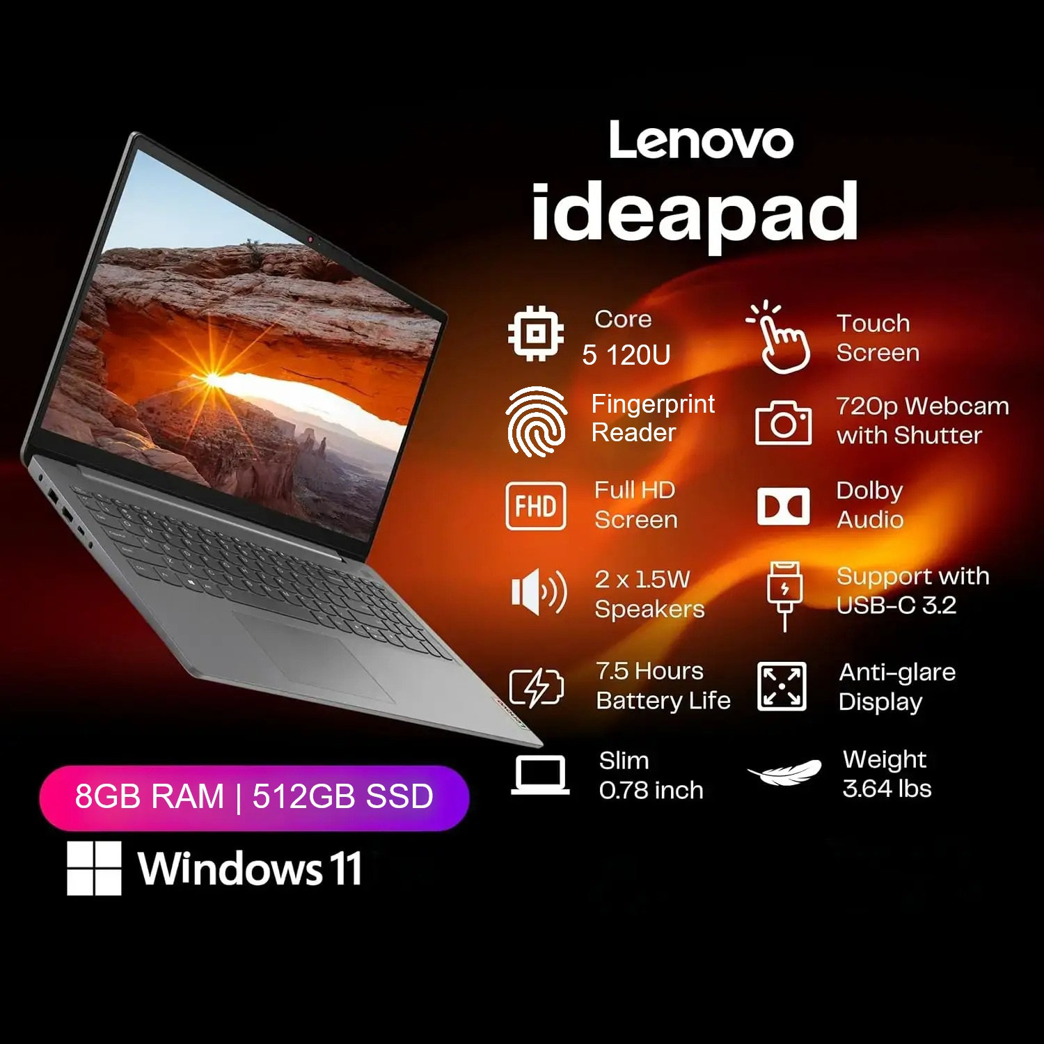 83E6000AUS IdeaPad Slim 3 15 inch Touchscreen Win 11 LENOVO IdeaPad Slim 3 15IRU9 Intel® Core™ 5 120U