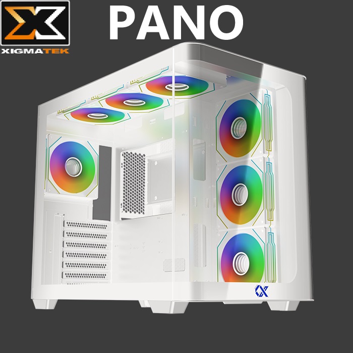 WHITE ARGB Gaming Case E-ATX 7 Fans XIGMATEK Pano WHITE ARGB Gaming Case E-ATX Support ; Curved Tempered Glass Panel ; 7 Build in ARGB 120mm Fans ; ARGB Remote Control Kit ; 3 USB 3.0 ports and 2 USB 2.0 ports + LED Switch