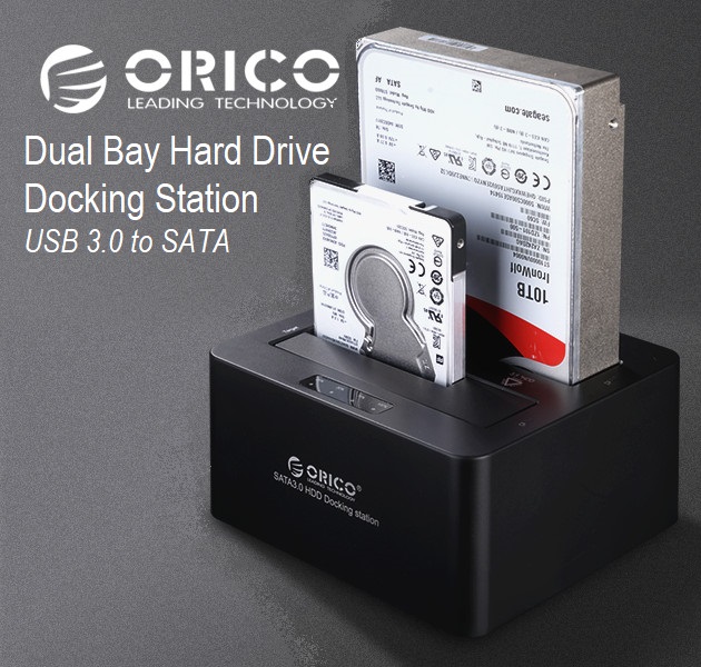 ORICO-6629US3 Offline Clone Dual Bay Hard Drive Docking ORICO Dual Bay Hard Drive Docking Station USB 3.0 to SATA with Offline Clone Function Hard Drive Duplicator for 2.5" 3.5" SSD HDD [UASP Protocol and 2 x 12TB Supported]- 6629US3