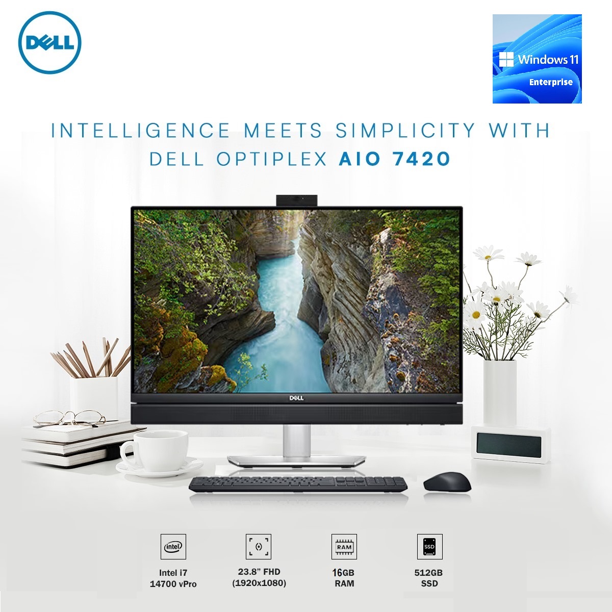 DELL-7420-W31C002 OptiPlex 7420 All-in-One Plus i7-14700 16GB DELL OptiPlex 7420 All-in-One Plus Intel® Core™ i7 14700 vPro® | 16 GB DDR5 RAM ; 512 SSD | 24 inch FHD IPS Display | Windows 11 Enterprise | with Dell Pro Keyboard and Mouse | Hight Adjustable