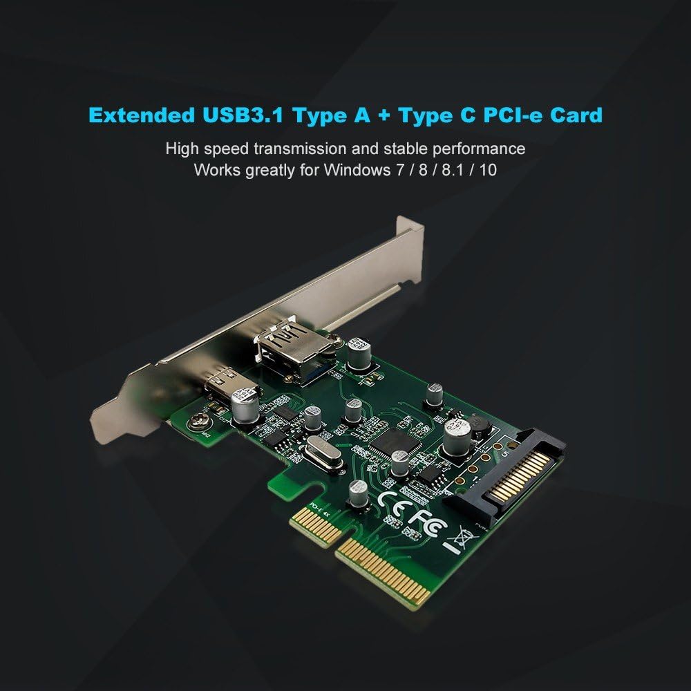 SPB302 PCI Express Expansion Card Type A and Type C PCI-E to USB3.1 (Type A + Type C) PCI Express Expansion Card USB3.1 Hub Controller Adapter Superspeed 10Gbps Internal 15Pin Power Connector with Asmedia Chipset ASM1142