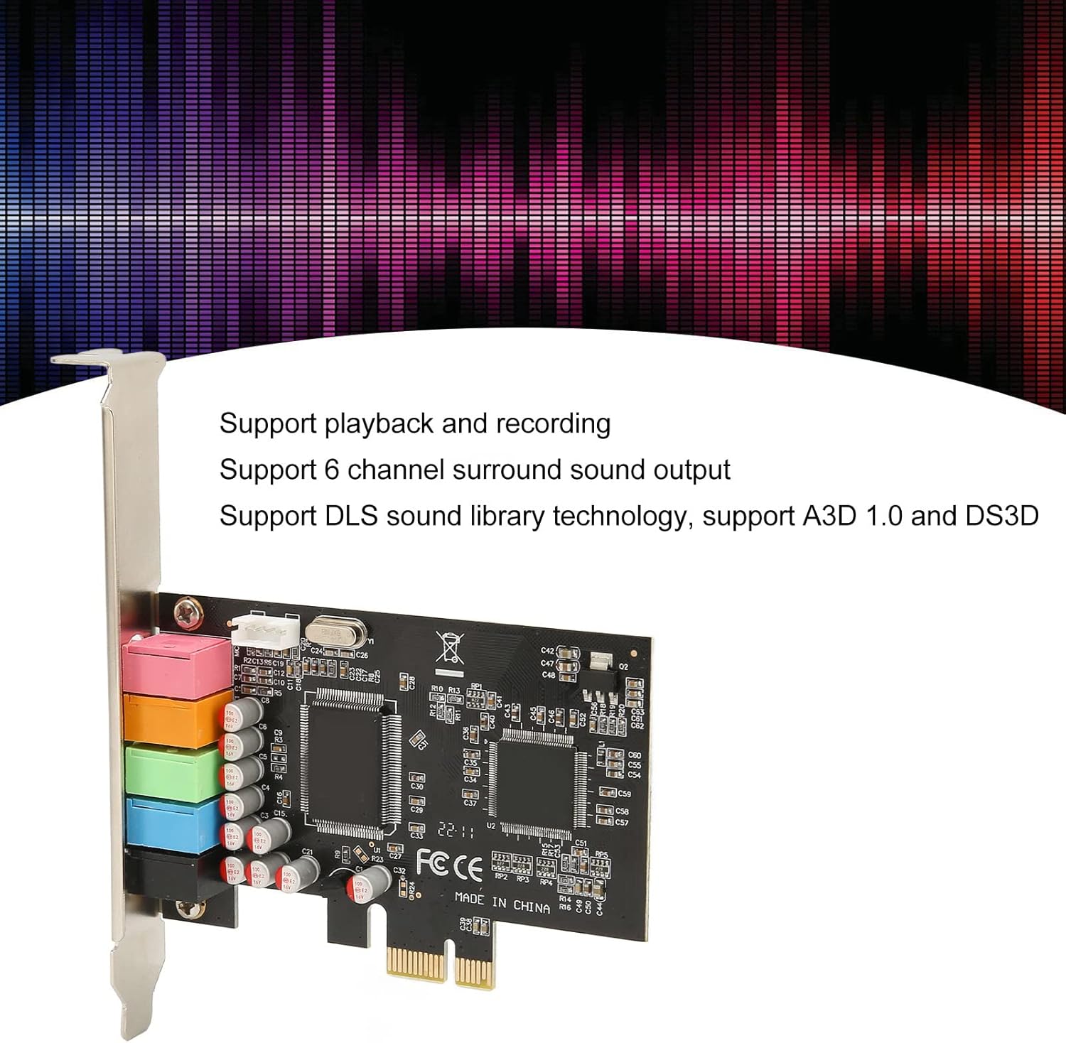 SPC092 PCIE 5 Sound Card 24Bit 48KHz 6 Channel PCIE 5.1 Sound Card