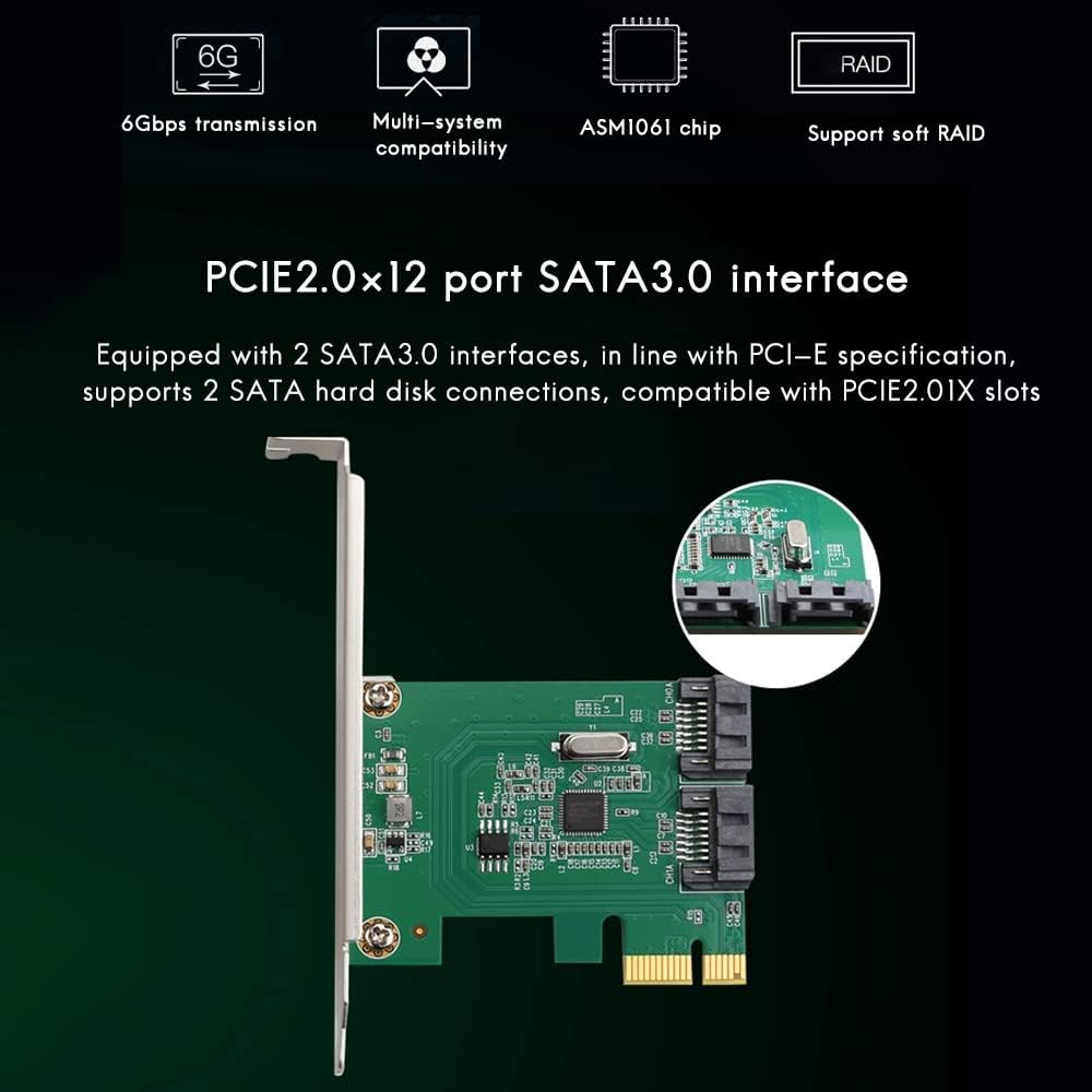 PCIe 1X to 2 SATA3 Expansion card