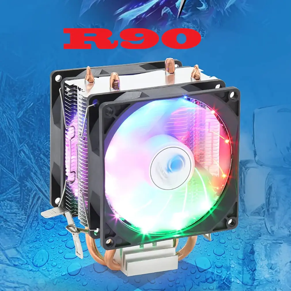 CPU-COOLER-R90 R90 RGB CPU Cooler Fluid Bearing  90mm Fan ; 4 PIN 2 Heatpipes Aluminum Heatsink ; 2000±10%RPM 45CFM