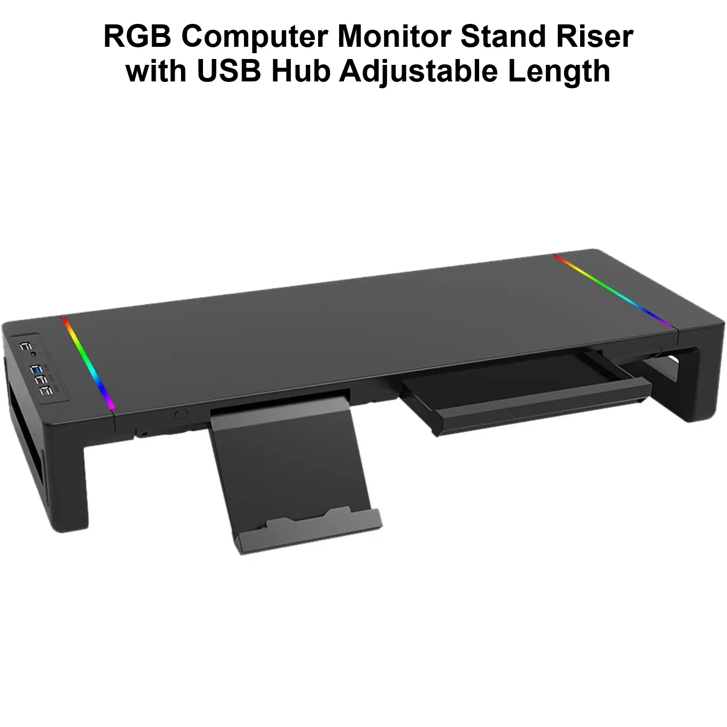 KM50-BLACK RGB Computer Monitor Stand Riser with USB Hub RGB Computer Monitor Stand Riser