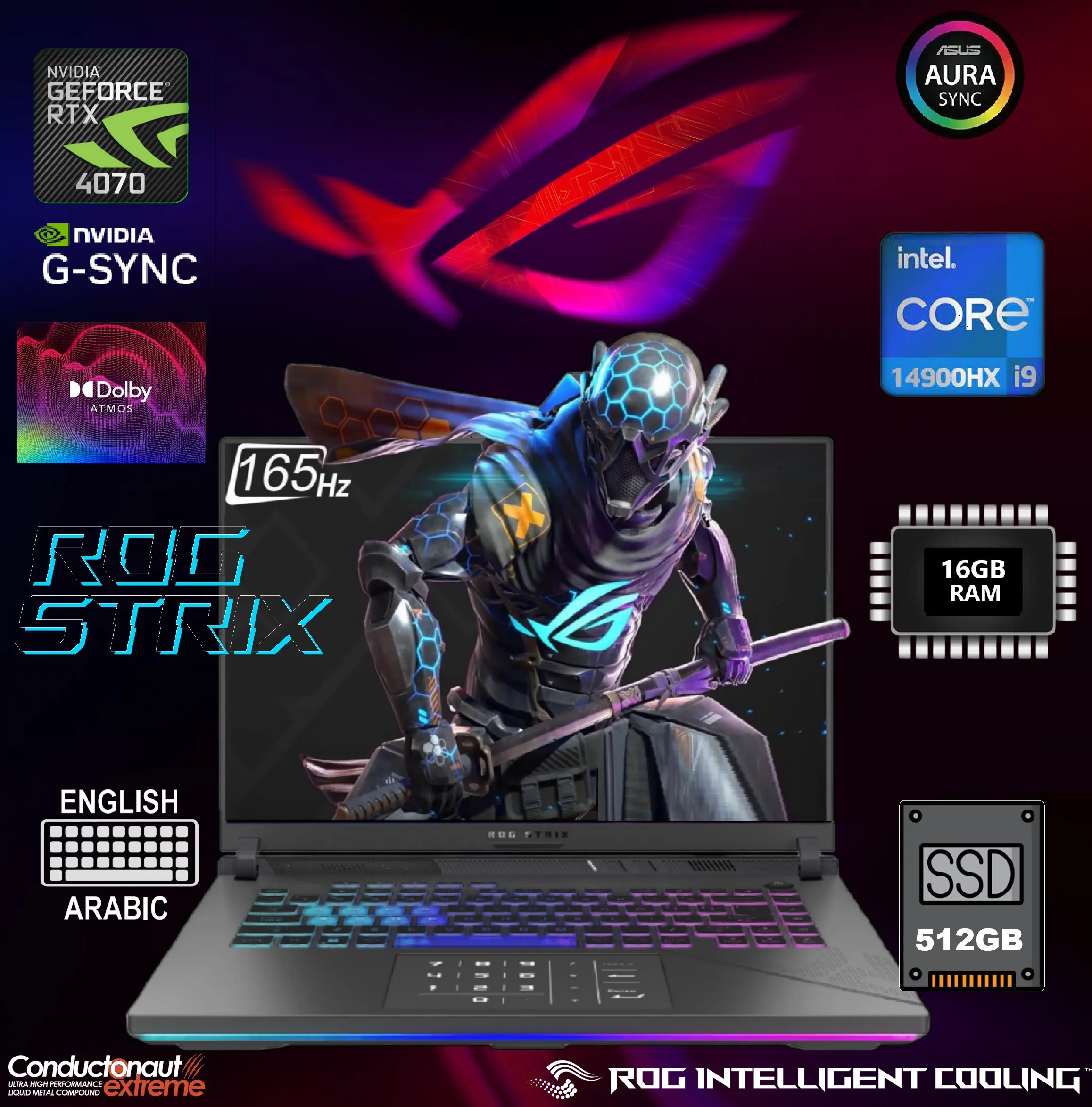 90NR0IG5-M008D0 ROG Strix G16 i9-14900HX RTX 4070 16 inch ASUS ROG Strix G16 G614JIR Intel® Core™ i9 14900HX | 16GB DDR5 RAM ; 512GB SSD | RTX™ 4070