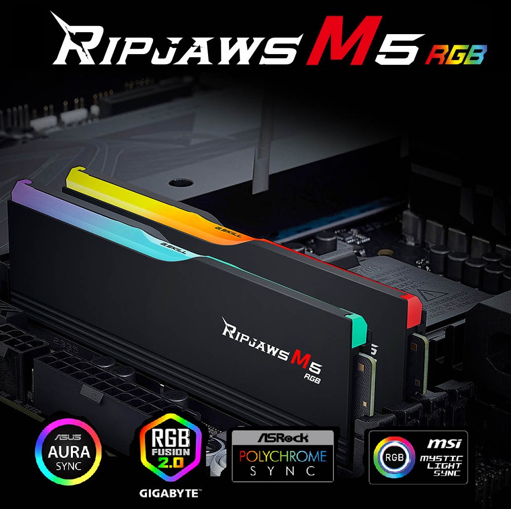 Ripjaws M5 RGB DDR5 RAM Kit 32GB 6400 MHz CL36 F5-5600J4645A32GX2-R Ripjaws M5 RGB DDR5 RAM Kit 64GB 5600 MHz CL46 G.SKILL Ripjaws M5 RGB Series DDR5 RAM Kit 64GB (2 x 32GB) 5600 MHz 288-Pin CL46 1.10V (PC5 44800)  Intel XMP 3.0 Desktop Memory Model - BLACK F5-5600J4645A32GX2-RM5RK