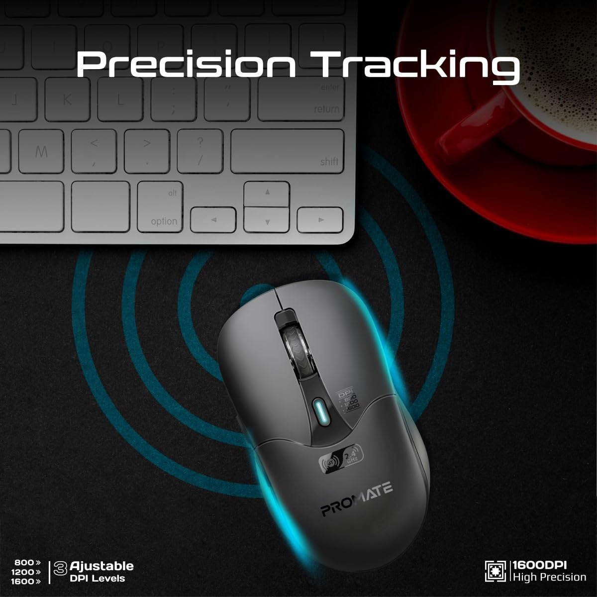 SAMO.BLACK Samo Wireless Mouse Dual Connectivity Promate Samo Wireless Mouse