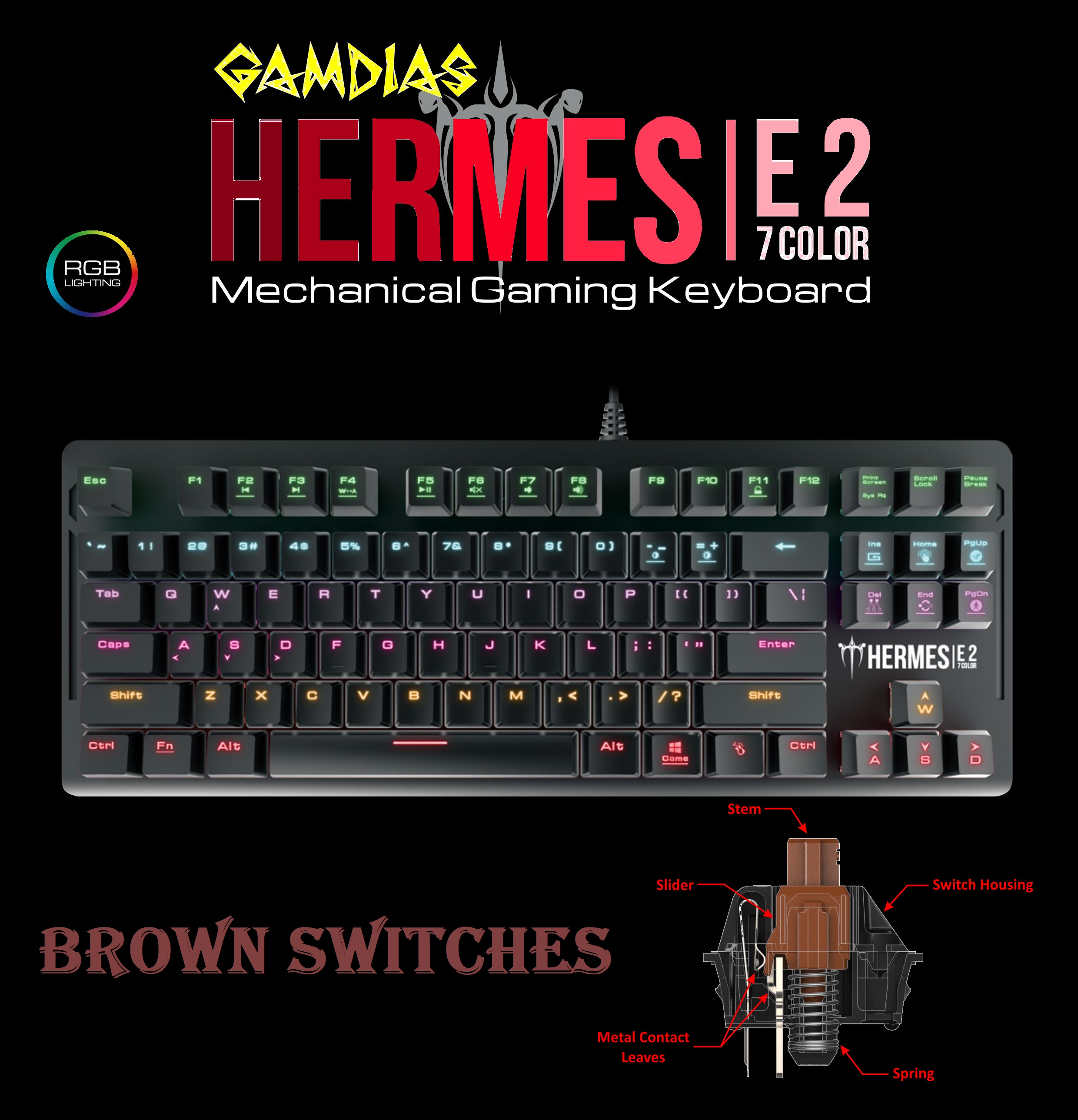 HERMES-E2-BROWN GAMDIAS HERMES E2 Gaming Mechanical Keyboard GAMDIAS HERMES E2 Gaming Mechanical Keyboard Brown Switches