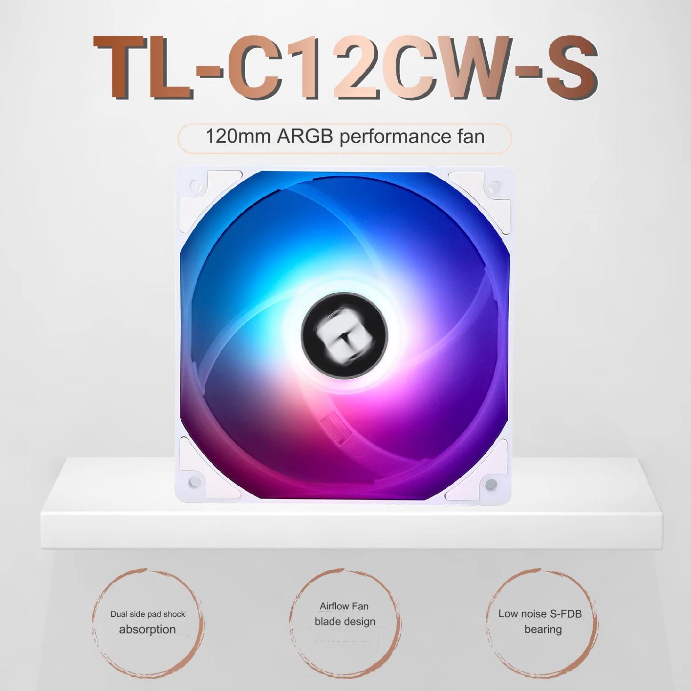 TL-C12CW-S-WH WHITE ARGB CPU Fan 120mm 4pin PWM Thermalright TL-C12CW-S CPU Fan 120mm White ARGB Case Cooler Fan