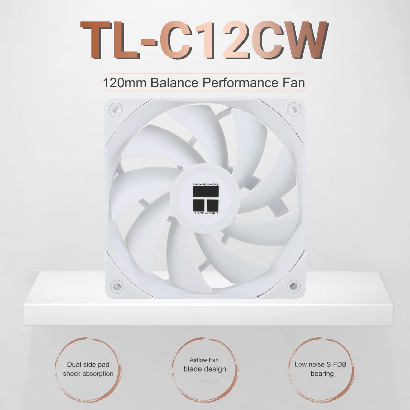 TL-C12CW-PWM Thermalright WHITE PC FAN 1x 120mm 4-Pin PWM Thermalright TL-C12CW 120mm 4-Pin PWM Silent CPU Fan with S-FDB Bearing Included