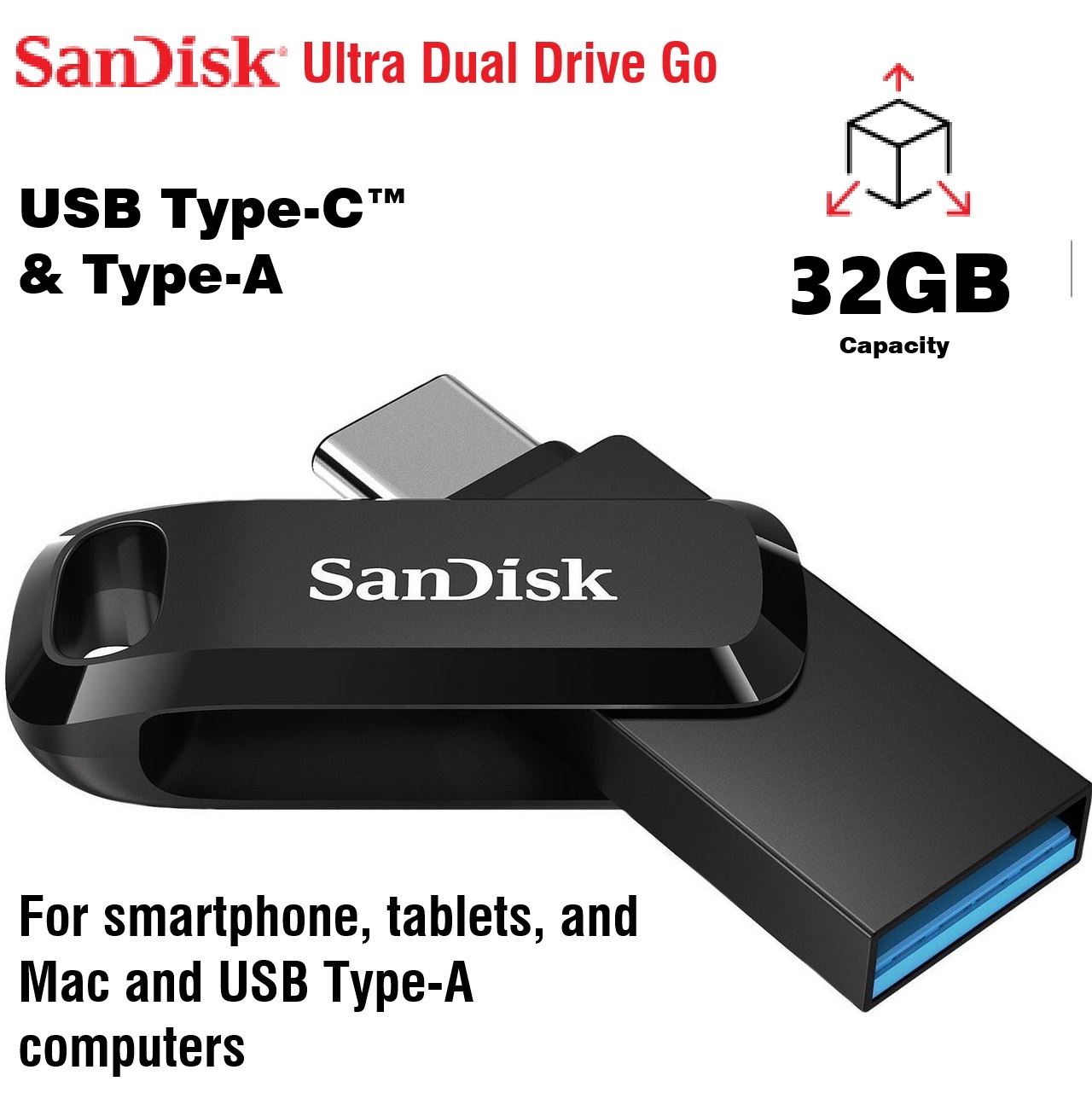 SDDDC3-032G-G46 Go USB Type-C USB A Flash Drive 32GB SanDisk Ultra Dual Drive Go USB Type-C – 2-in-1 Flash Drive