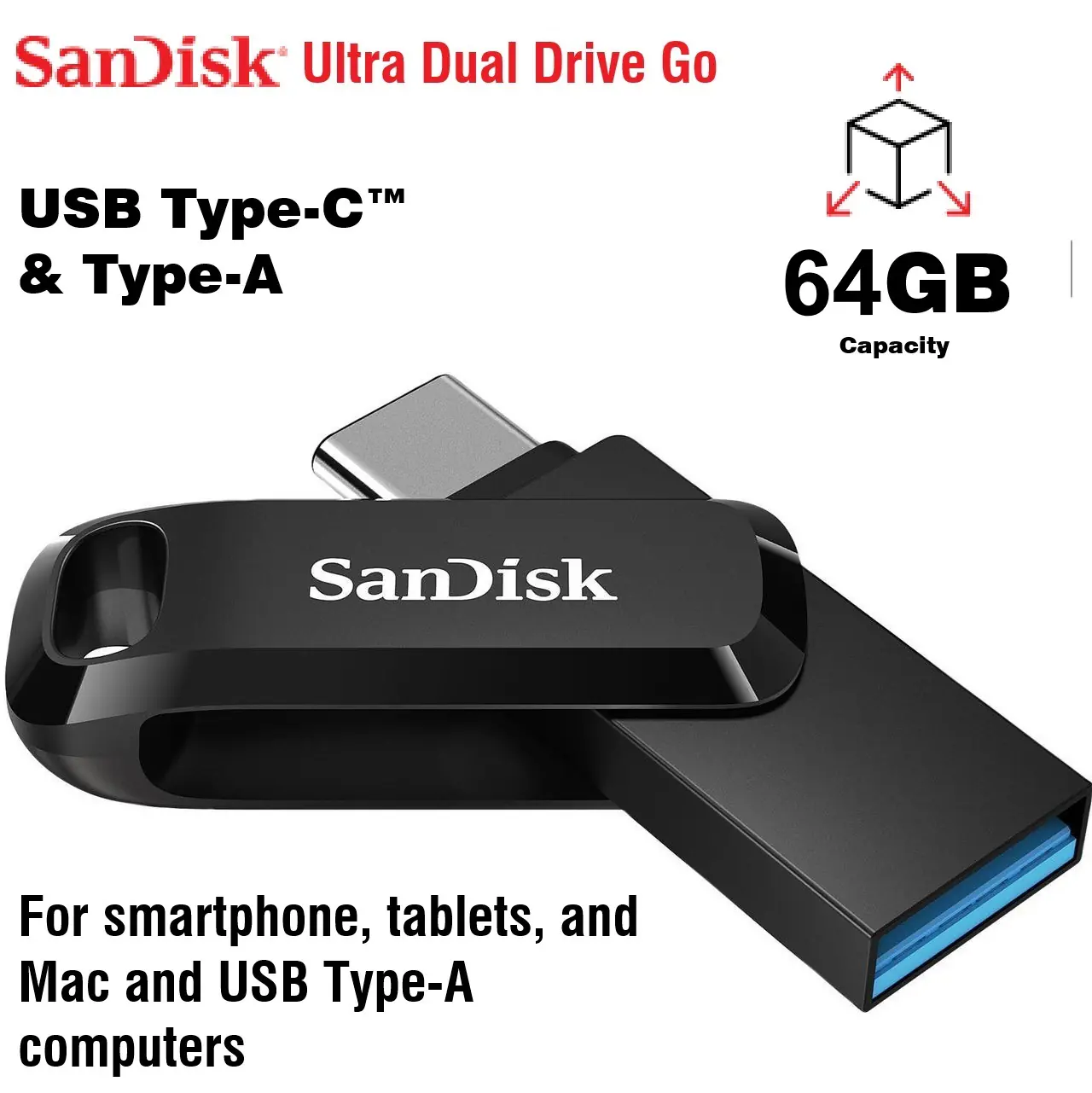 SDDDC3-064G-G46 Go USB Type-C USB A Flash Drive 64GB SanDisk Ultra Dual Drive Go USB Type-C – 2-in-1 Flash Drive