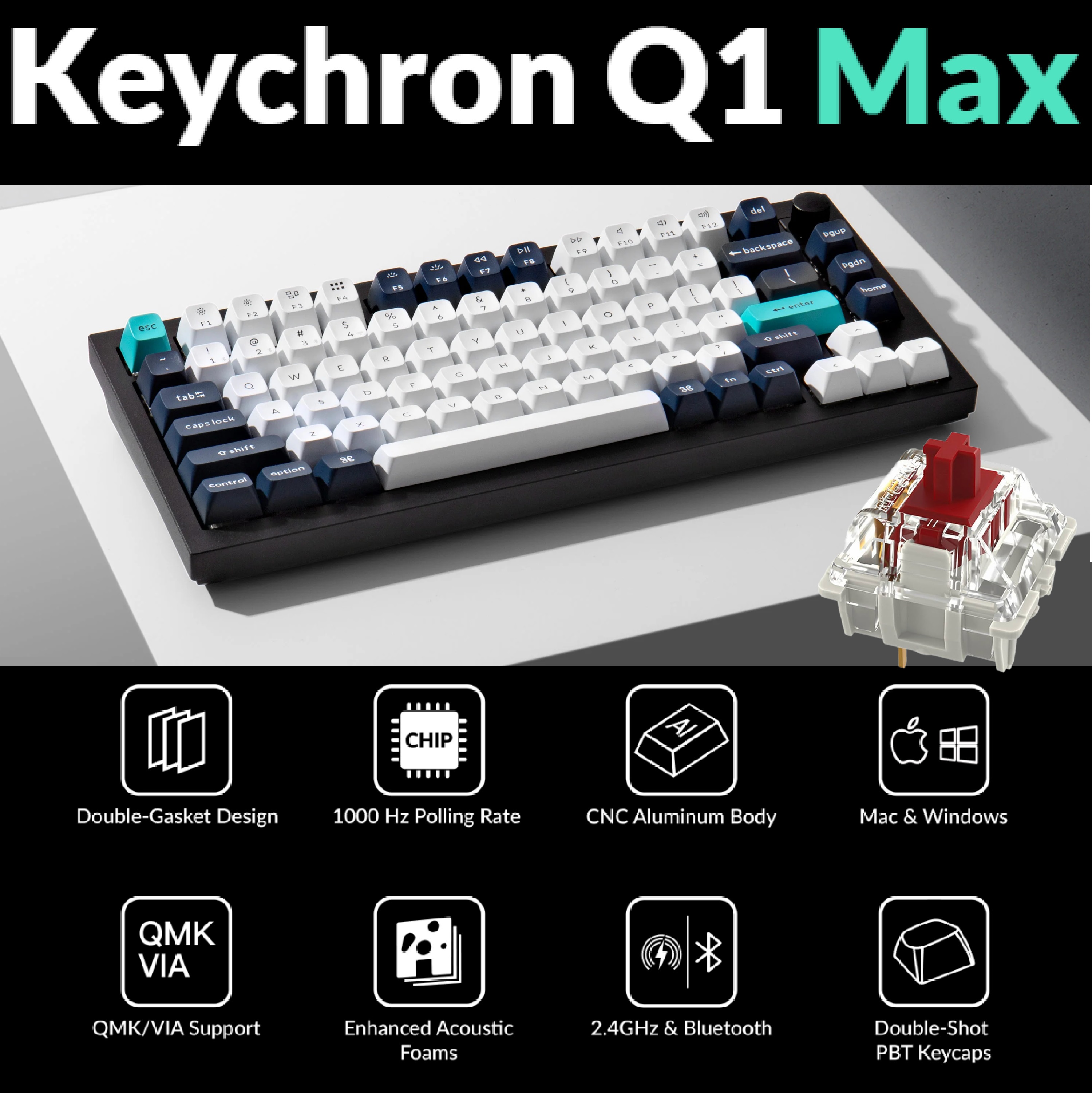 Keychron Q1 Max Hotswap Wireless RGB Mechanical Keyboard with Knob 75% Layout (84 Keys)