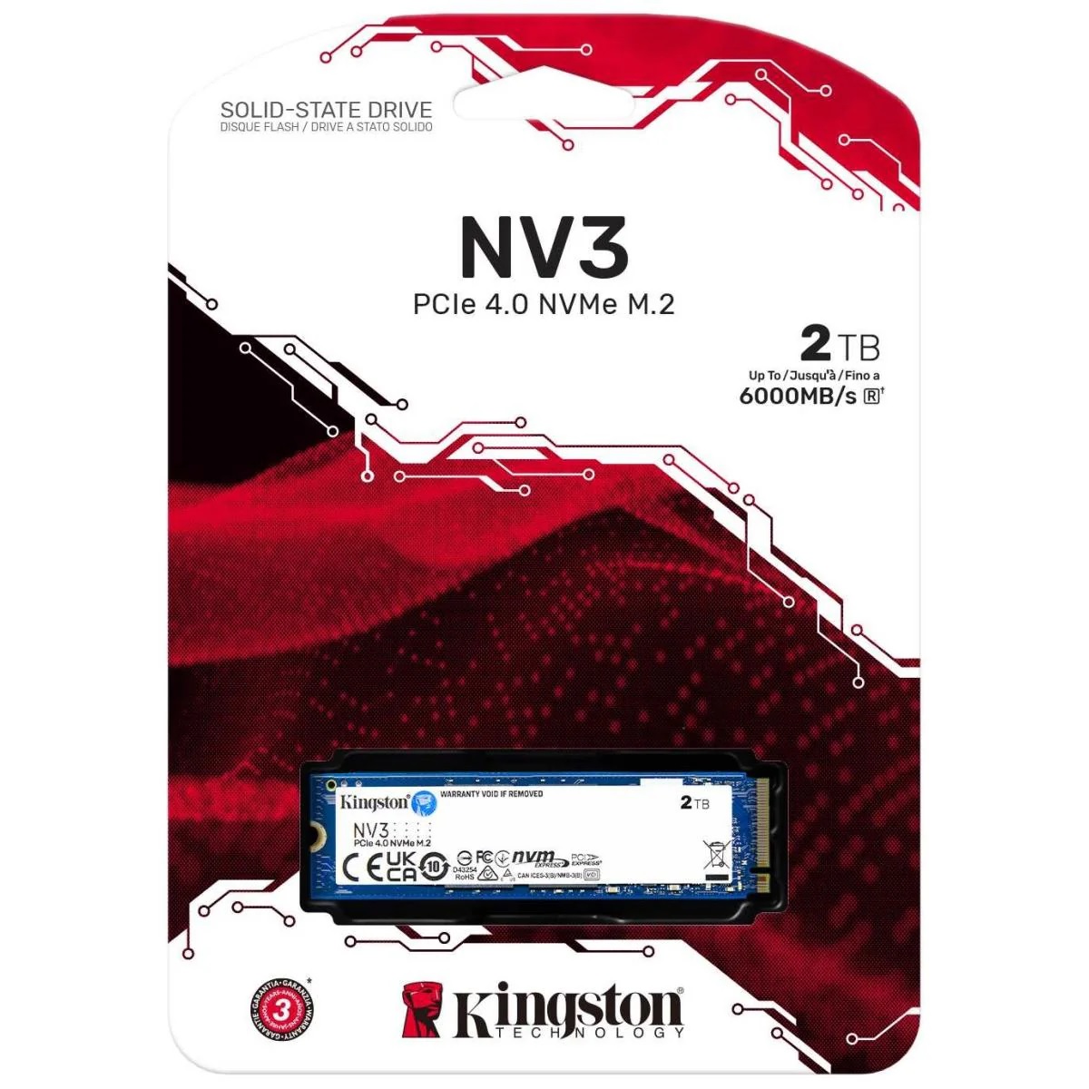 SNV3S/2000G Kingston NV3 2TB 4x4 NVMe SSD Kingston NV3 M.2 2280 2TB PCIe 4.0 x4 NVMe Internal Solid State Drive (SSD) - Ultra High Speed Up to 6000 MB/s