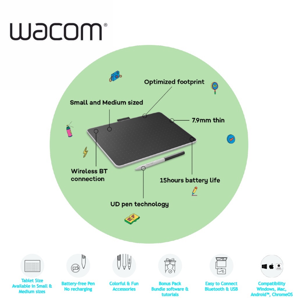 CTC4110WLW1B One S Pen Tablet with Battery-Free EMR Pen Wacom One S Pen Tablet with Battery-Free EMR Pen