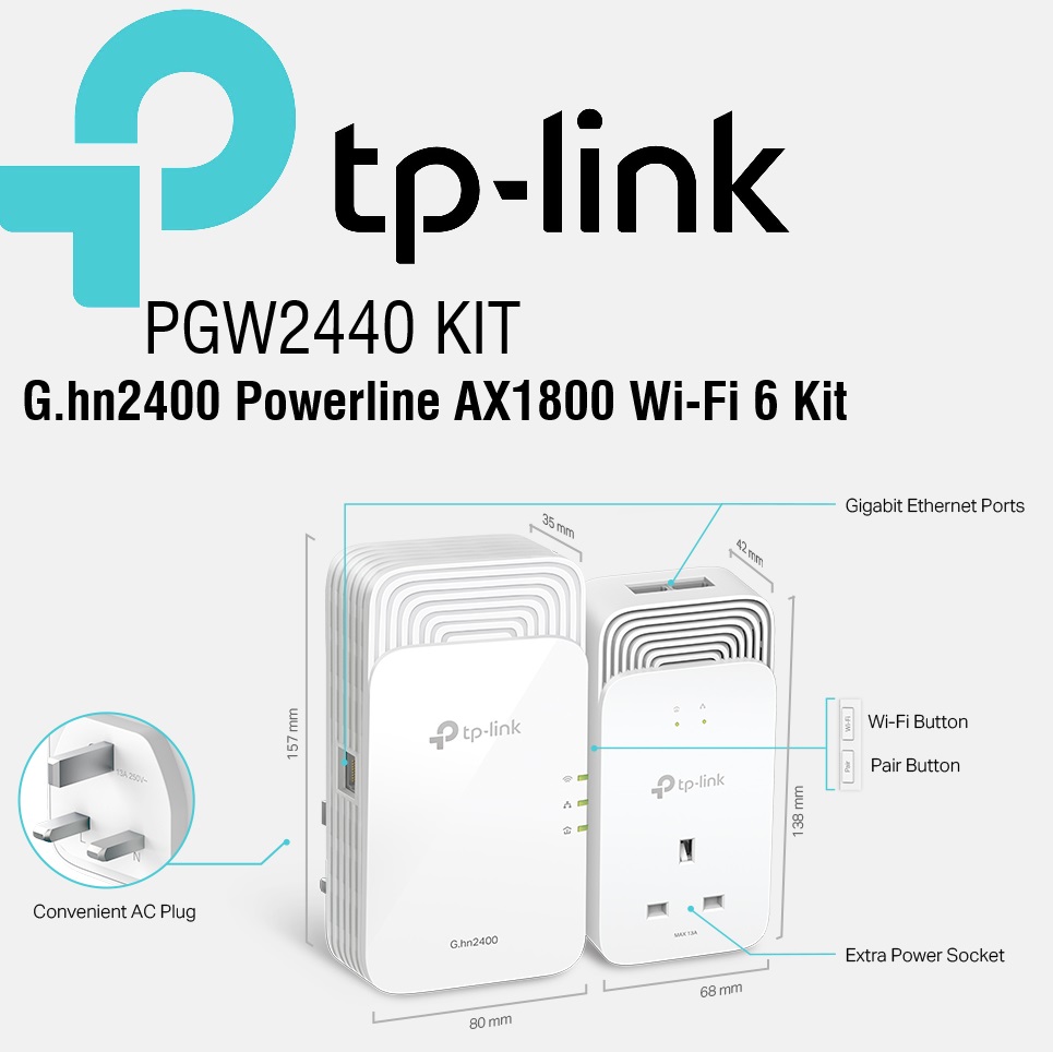 PGW2440-KIT Wireless Ghn2400 Powerline AX1800 Wi-Fi 6 Kit TP-Link Wireless G.hn2400 Powerline AX1800 Wi-Fi 6 Kit