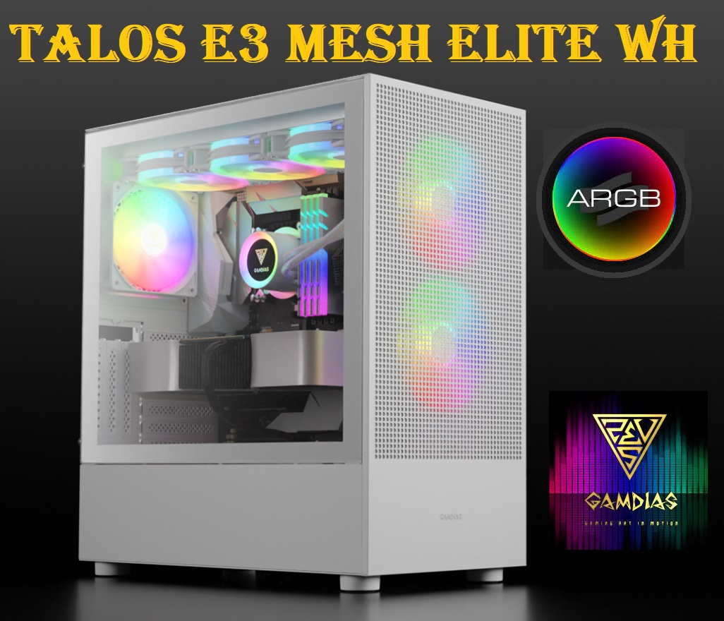 TAL-E3MESH-EL-WH GAMDIAS TALOS E3 MESH ELITE WHITE PC CASE GAMDIAS TALOS E3 MESH ELITE WHITE PC CASE