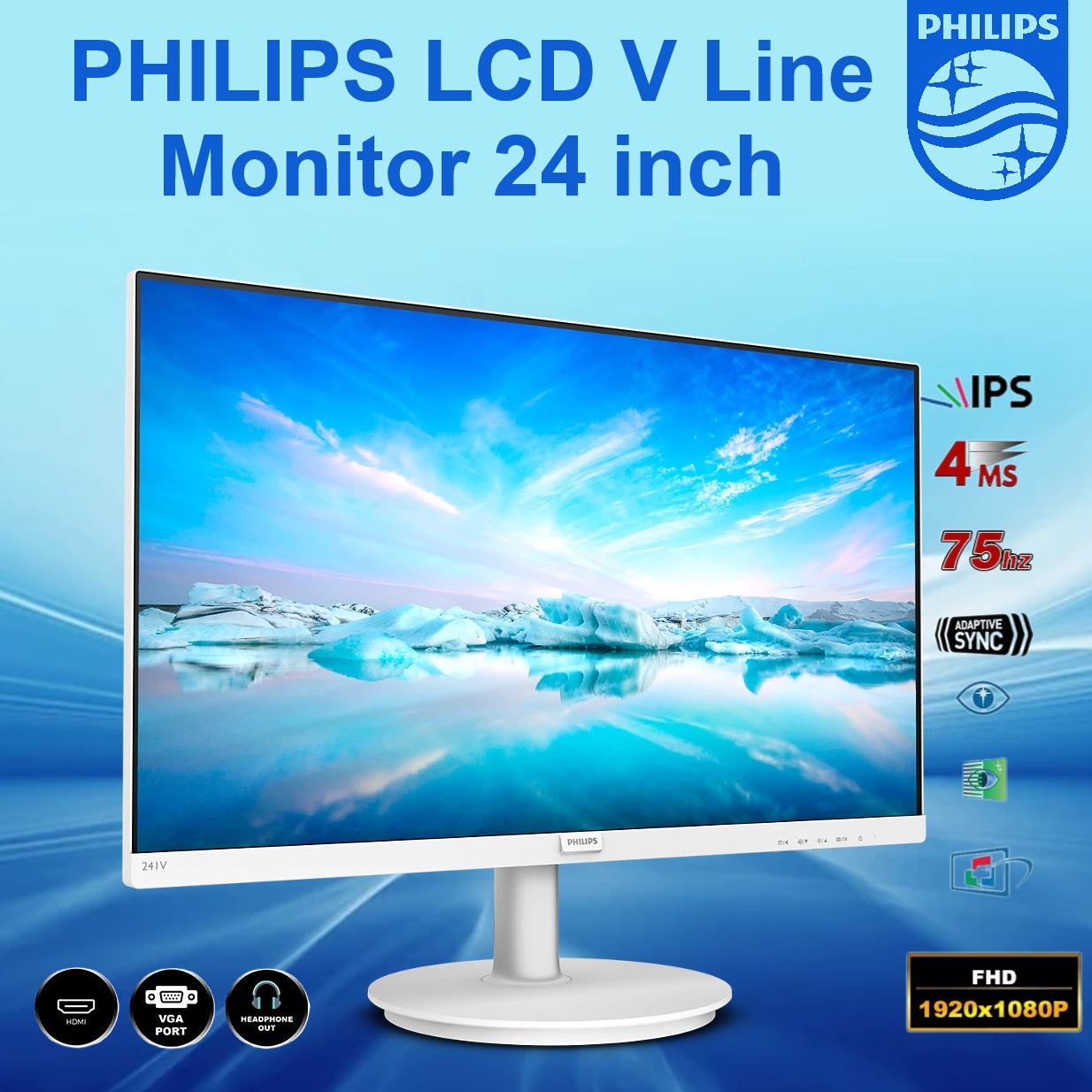 241V8W/89 Philips 24 inch FHD 75Hz IPS White Monitor Philips 241V8W 23.8 Inch IPS Full HD 75Hz Anti-Glare Frameless Monitor