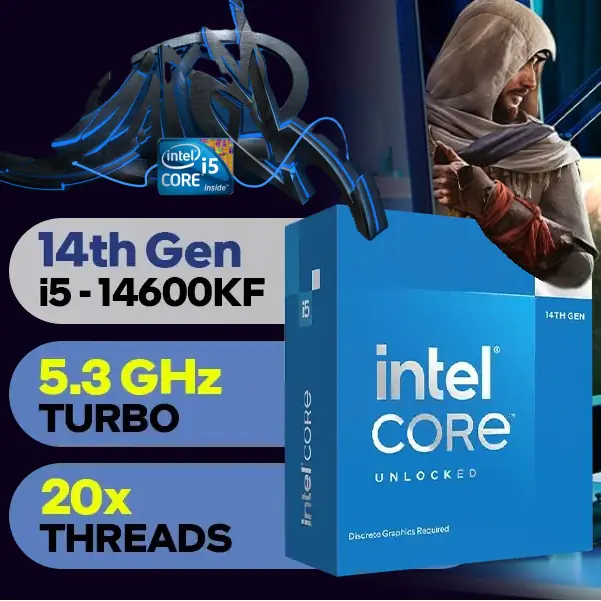 I5-14600KF-BOXED CPU Intel Core i5-14600KF Boxed Processor CPU Intel Core i5-14600KF - Raptor Lake Core i5 14th Gen 14-Core (6P+8E) LGA 1700 125W 5.3GHz Max Turbo ; None Integrated Graphics Desktop Processor - Boxed Processor 