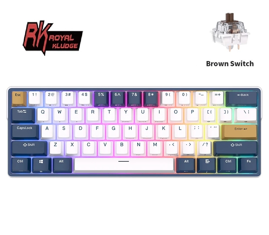 RK61 Plus ROYAL KLUDGE  Tri-mode Connectivity Mechanical Keyboard 2.4G Wireless Bluetooth RGB Backlit 61 Programmable Keys 60% Layout