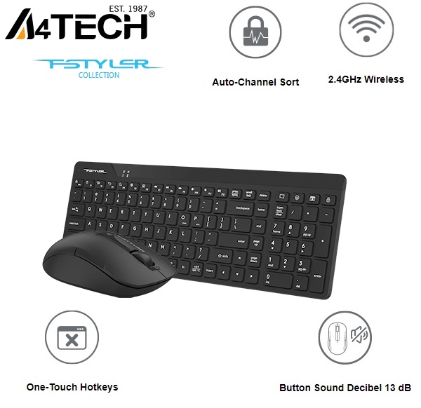 A4TCH FG2300 Air  2.4G Wireless Combo Desktop Keyboard & Mouse - Quiet Key - WIN & MAC  Swap  - Multimedia Hot Keys - Compatible with all devices with a Type-C port as MacBook