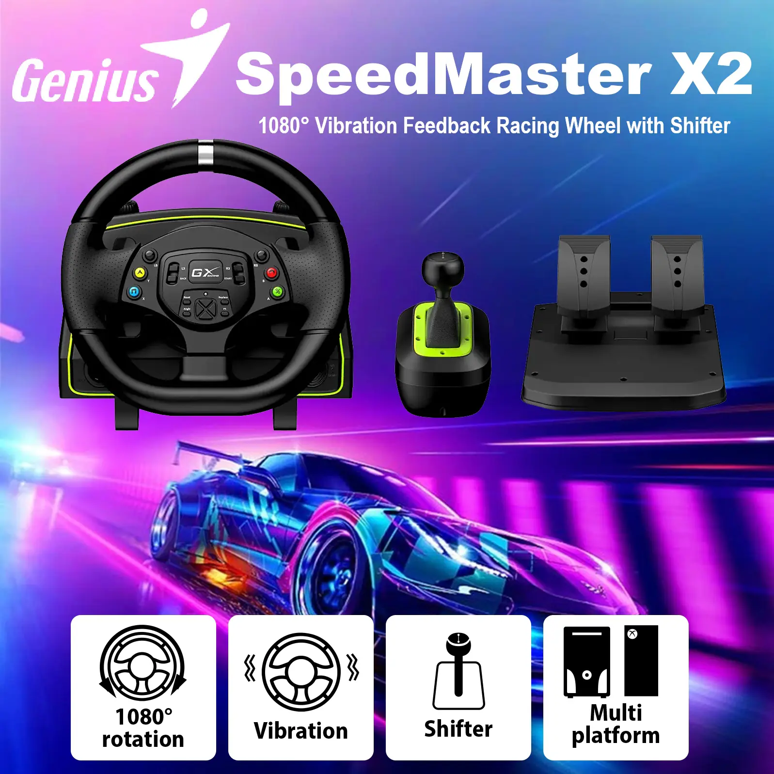 SPEEDMASTER-X2 SpeedMaster X2 Racing Wheel Shifter Pedals Genuis SpeedMaster X2 1080° Vibration Feedback Racing Wheel with Shifter