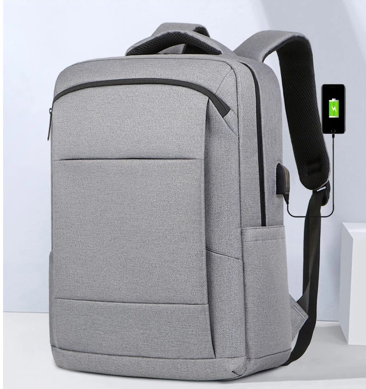 Business Slim Casual Laptop Backpack for up to 15.6 Inch - Durable Oxford Textile - USB Charging Port - Organized Compartments - Waterproof - Electronics Impact Protection - Reflective Strips - GREY Casual Business Slim Laptop Backpack GREY