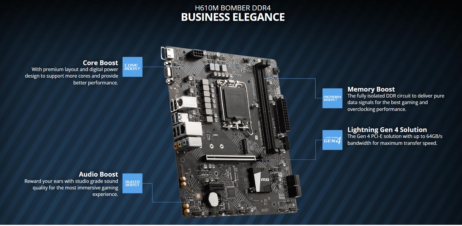 MSI H610M BOMBER DDR4 SOKET 1700 DDR4 3200(OC) PCI-E Gen 4