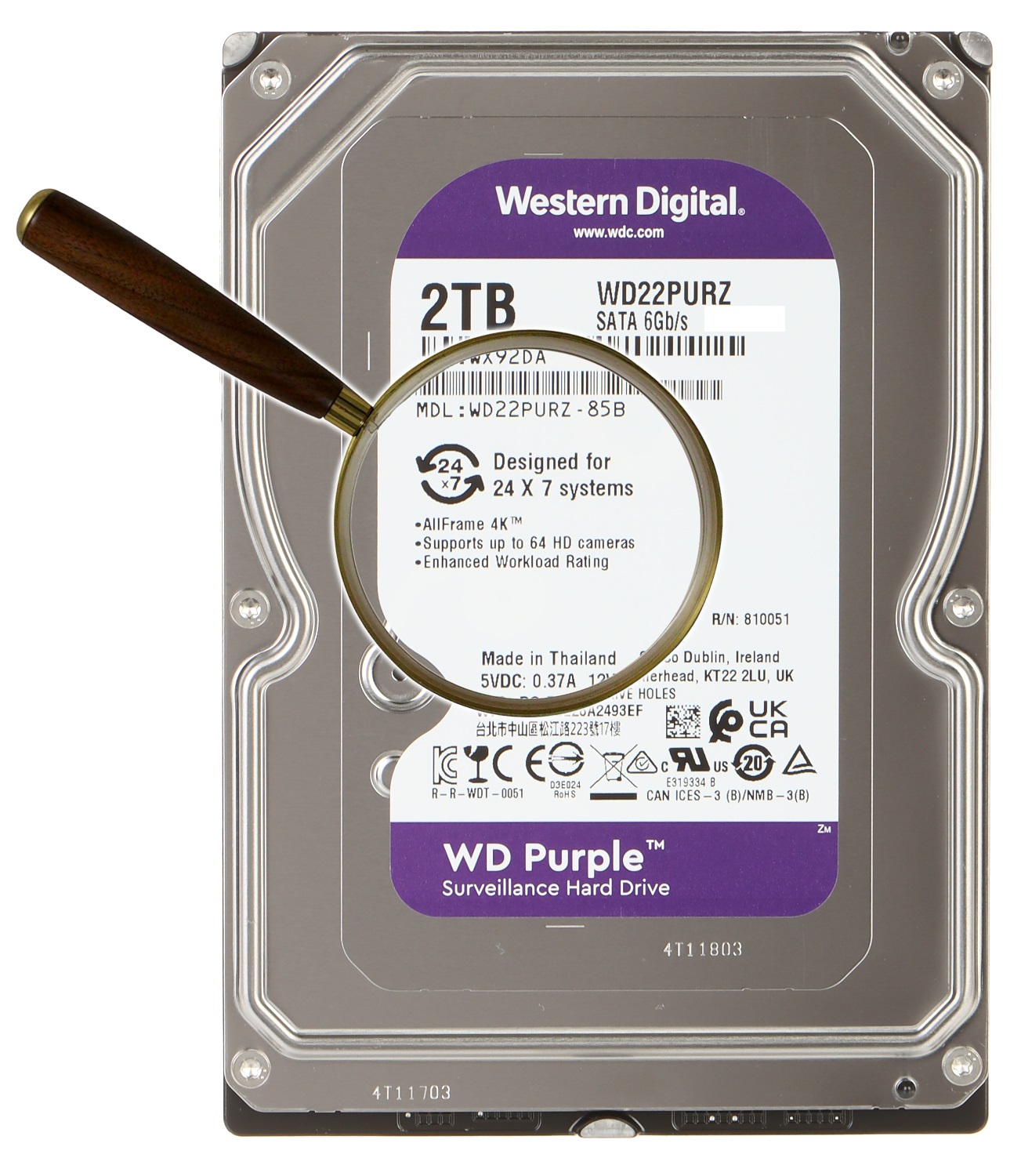 Western Digital Purple 2TB Surveillance Hard Disk Drive – 5400 RPM Class SATA 6 Gb/S -  3.5 Inch – Designed For 24×7 Systems – Supports Up To 64 HD CCTV Cameras Purple 2TB Surveillance Hard Disk Drive