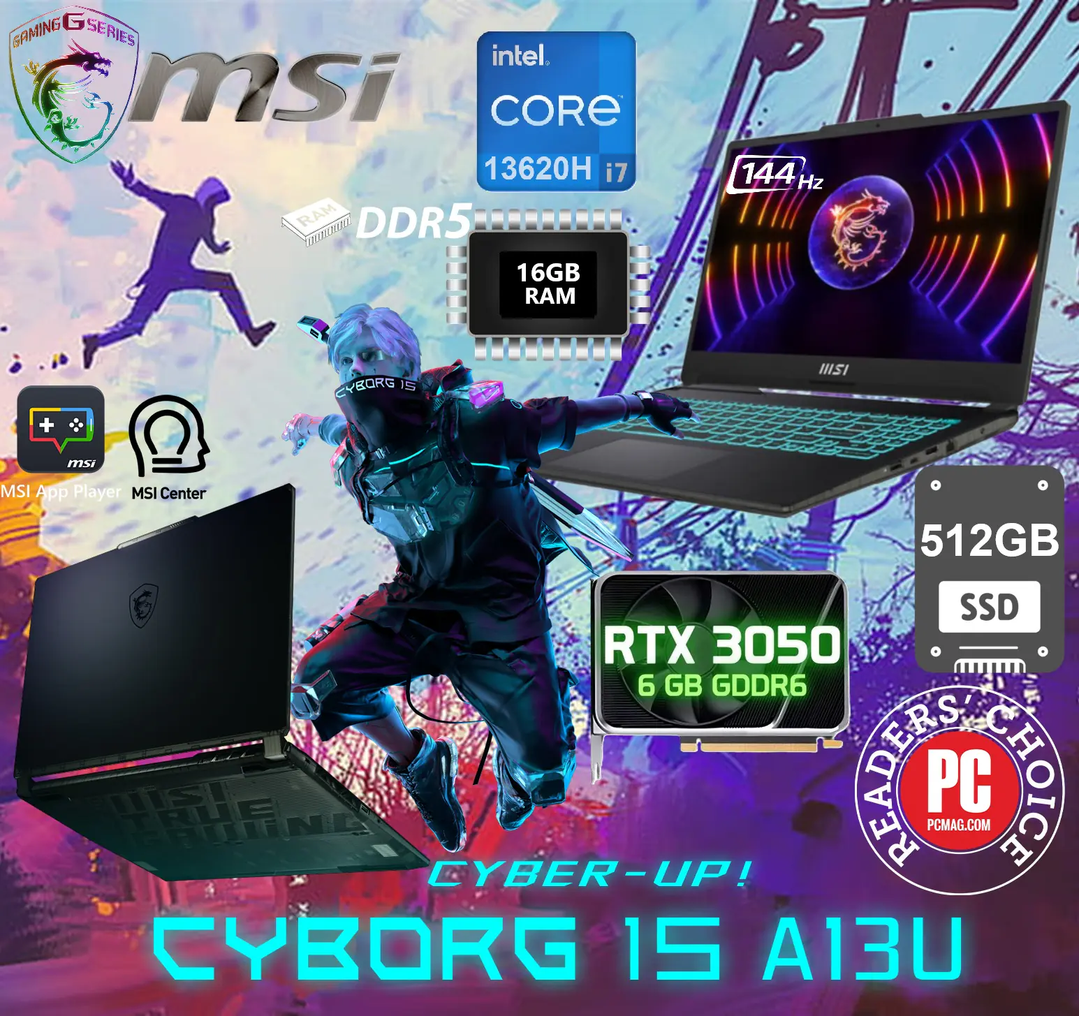 9S7-15K111-821 MSI Cyborg 15 A13UDX i7 13620H RTX 3050 16GB DDR5 MSI Cyborg 15 A13UDX | Core i7 -13620H | 16GB DDR5 RAM