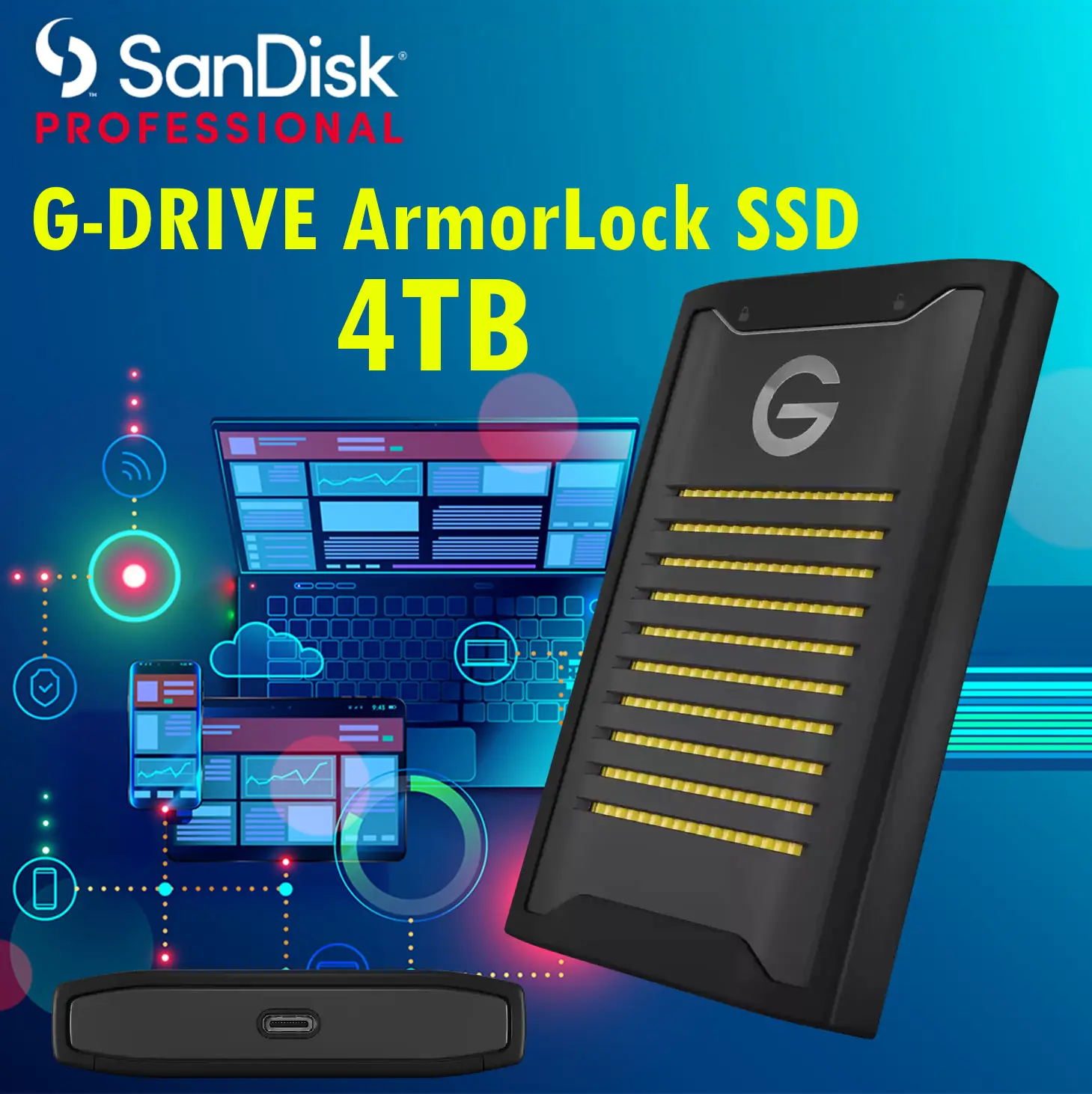 SDPS41A-004T-GBANB External Portable 4TB G-DRIVE ArmorLock SSD SanDisk Professional 4TB G-DRIVE ArmorLock SSD – Ultra-Rugged