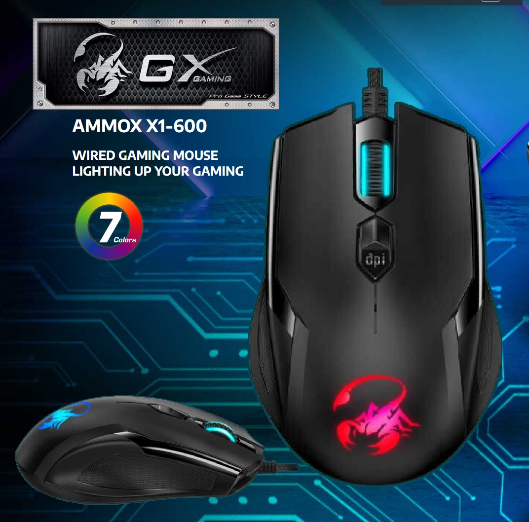 XI-600 GX Ammox X1-600 RGB Gaming Mouse GX Ammox X1-600 RGB Gaming Mouse - 7-Color RGB LED with Breathing Effects | Adjustable DPI 400