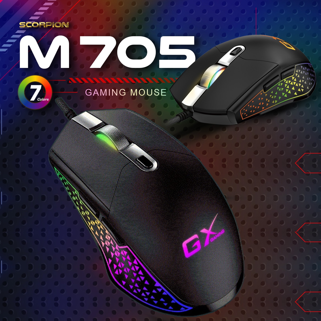 SCORPION-M705 Scorpion M705 RGB Gaming Mouse Genius Scorpion M705 RGB Gaming Mouse - 7 Breathing LED Colors - 6 Programmable Buttons - Adjustable DPI (800