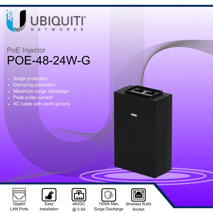 AD-UBIQUITY-48V Ubiquiti DC 48V POE Injector Ethernet Adapter Ubiquiti DC 48V 0.5A Wall EU Plug POE Injector RJ45  Ethernet Adapter Supports IP Phone Camera Switch Power Supply ; Gigabit LAN port RJ45 shielded socket ; Surge Protection