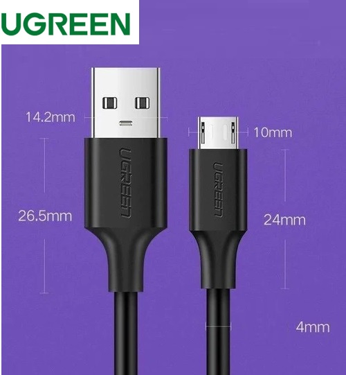 UGreen USB 2.0 A To Micro USB Cable Nickel Plating - 1m (Black) - Charging & Data transfer for Smartphones