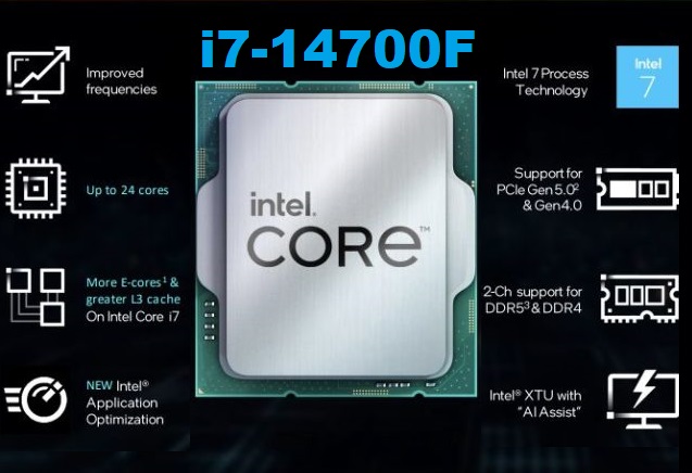 I7-14700F-USED CPU Intel Core i7-14700F 14th Gen CPU Intel Core i7-14700F - Core i7 14th Gen Raptor Lake 20-Core (8P+12E) 28 threads