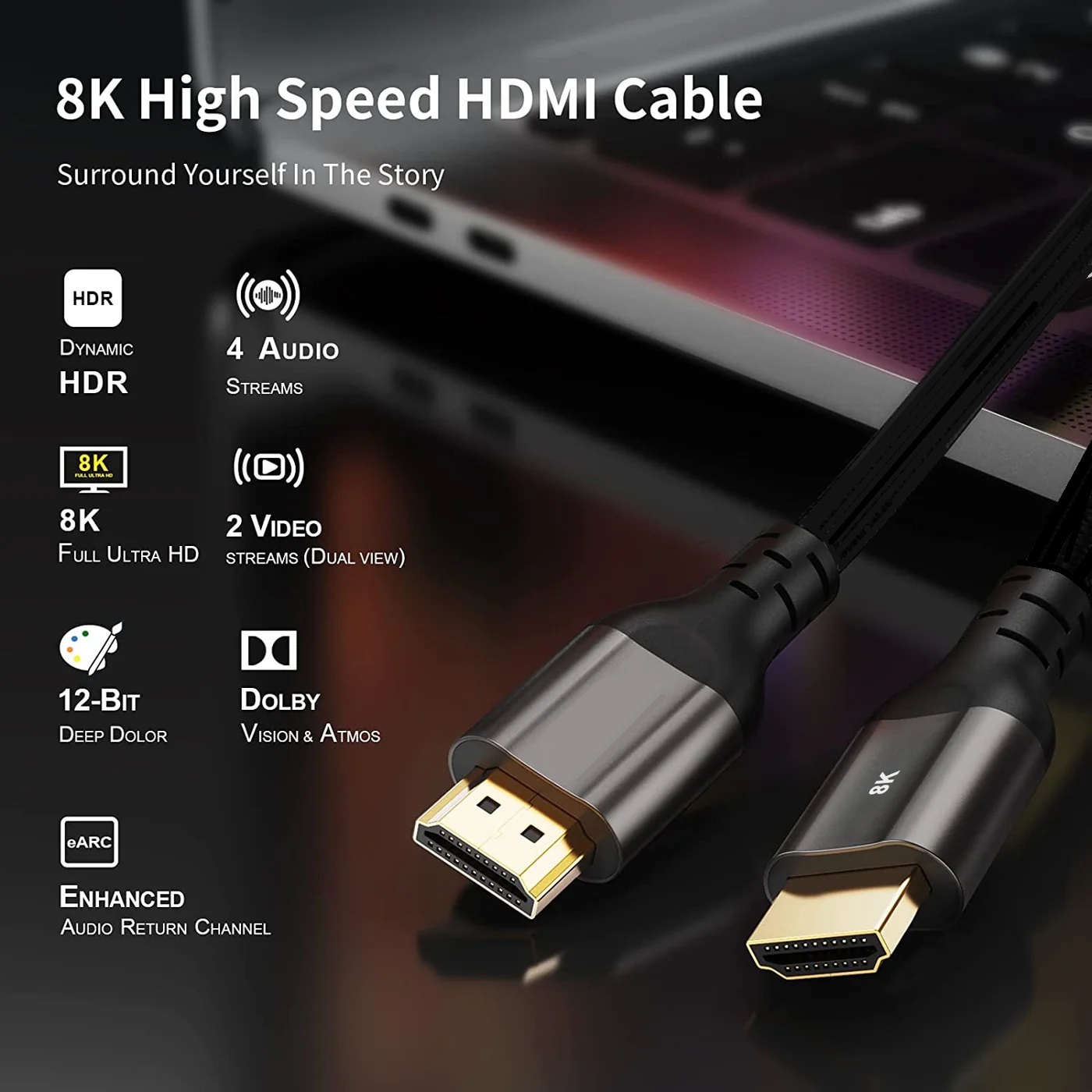 10 meters 8K HDMI to HDMI Cable 48Gbps Ultra High Speed HDR