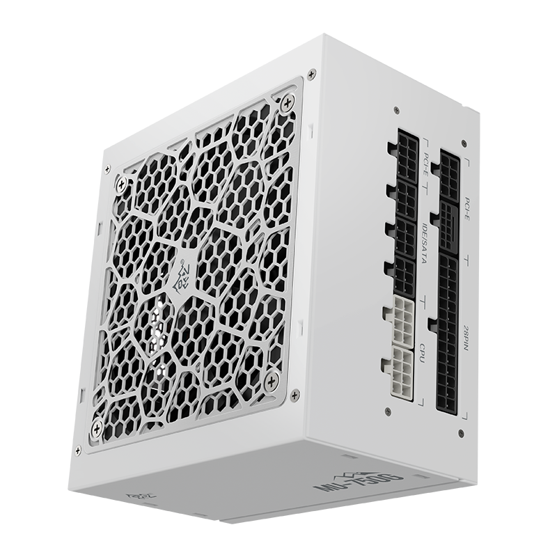 Segotep MU-750G 750W PSU Kunlun 80 Plus Gold Certification ATX 3.0 & PCIe 5.0 Full Modular Power Supply Active PFC FDB Fan LLC Pro + DC-DC Framework – WHITE