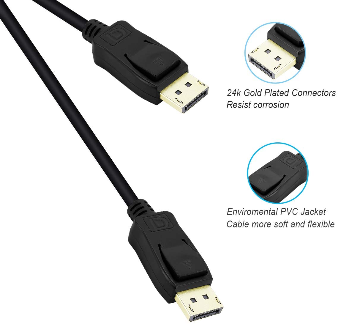 DisplayPort to DisplayPort 1.8M Cable, DP to DP Male to Male , Supports 4K@60Hz, 2K@144Hz Compatible for Lenovo, Dell, HP, ASUS and More