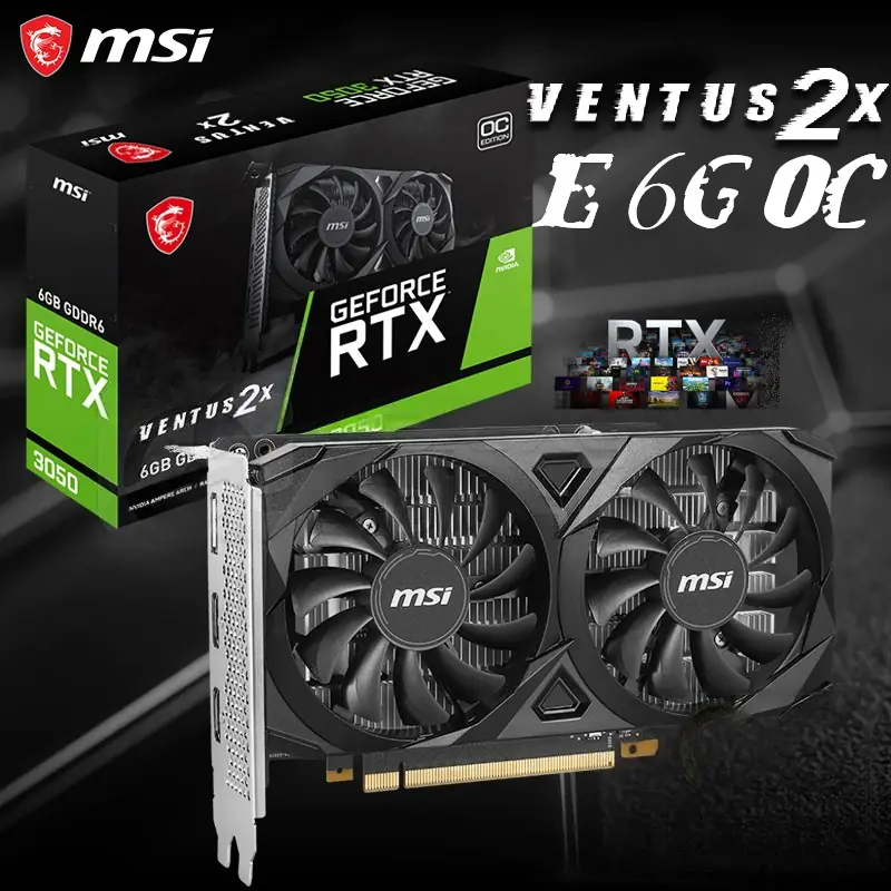 912-V812-055 MSI GeForce RTX 3050 VENTUS 2X E 6G OC MSI GeForce RTX 3050 Ventus 2X E 6G OC With 6GB GDDR6