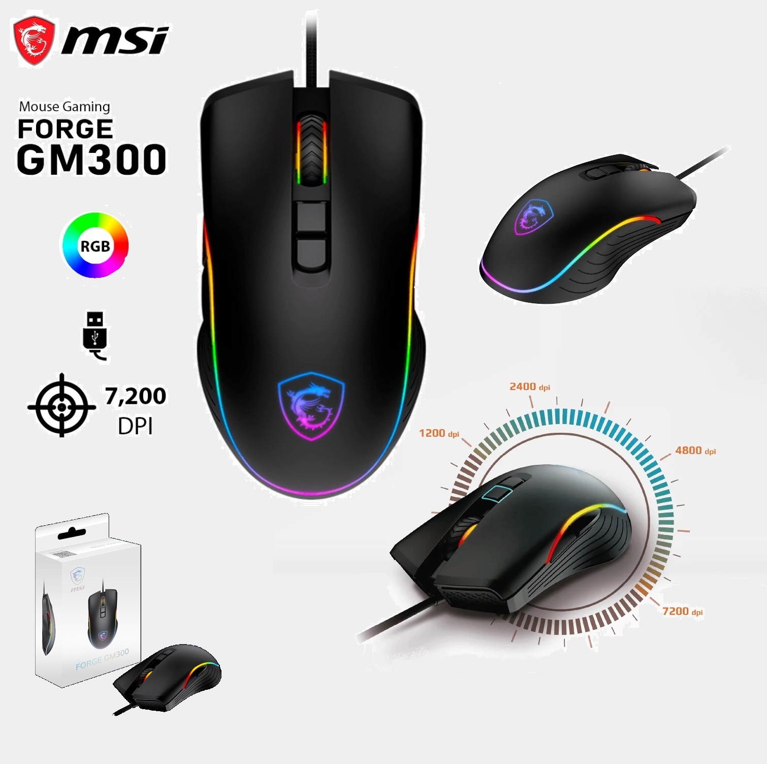 S12-0402300-HH9 MSI FORGE GM300 Gaming Wired RGB Mouse MSI FORGE GM300 Gaming Wired RGB Mouse